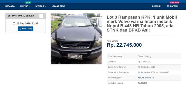KPK Lelang Mobil Bekas Koruptor, Ada Volvo Harga Awal Mulai Rp 22 Jutaan