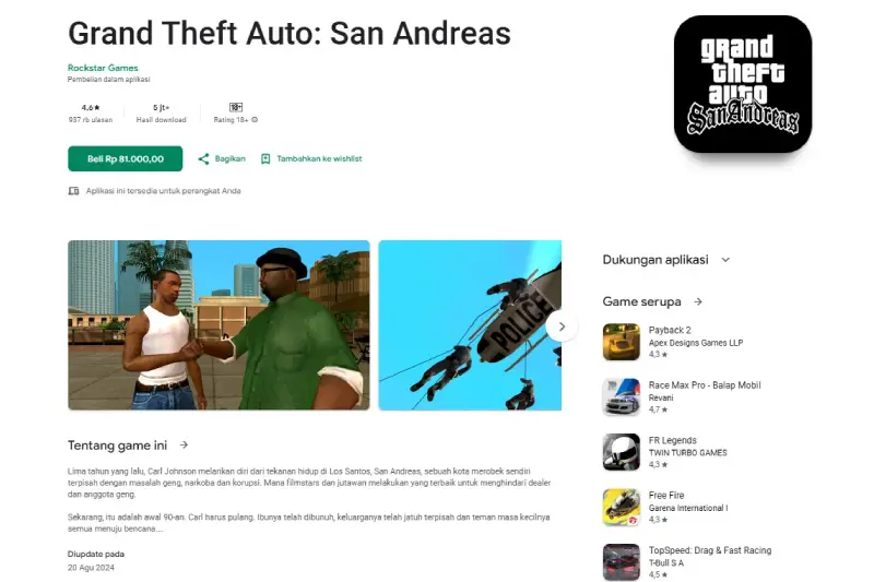 download GTA San Andreas gratis di HP 