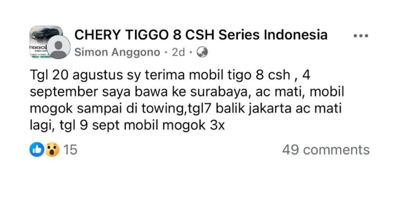 Chery Tiggo 8 CSH Mogok