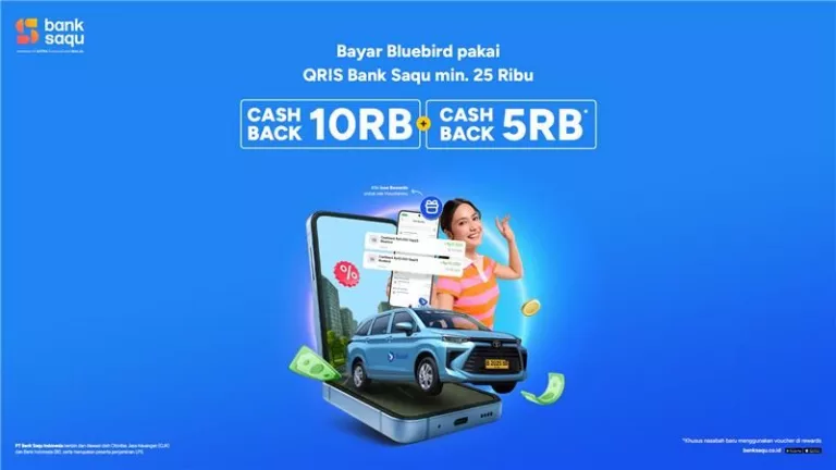 Daftar Bank Saqu, Langsung Dapat Cashback 20% Bluebird Lewat QRIS!