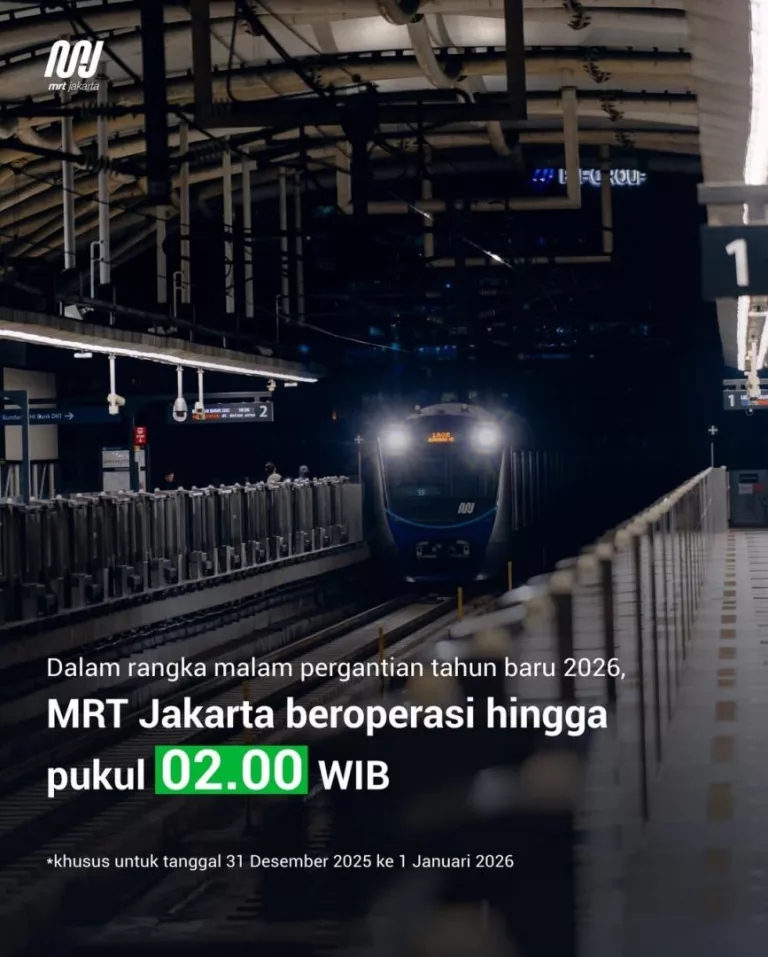 MRT Jakarta Beroperasi hingga 02.00 WIB Saat Malam Tahun Baru 2026, Ini Jadwal Lengkapnya