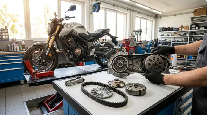 Ilustrasi detail komponen cvt motor matic untuk panduan fungsi, cara kerja, dan perawatannya.
