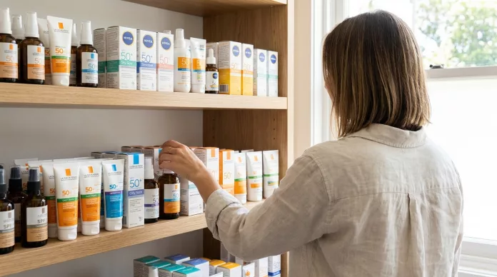 Berbagai pilihan produk sunscreen terbaik yang disusun rapi untuk panduan memilih sesuai jenis kulit.