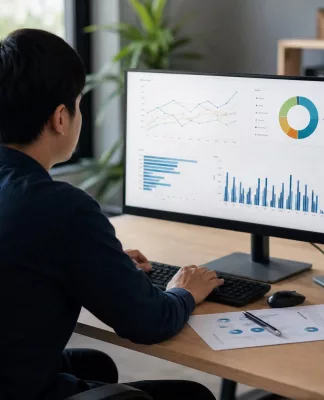 Mengenal Profesi Data Analyst: Tugas, Skill, dan Prospek Karier Seorang data analyst sedang menganalisis grafik dan visualisasi data di layar komputer