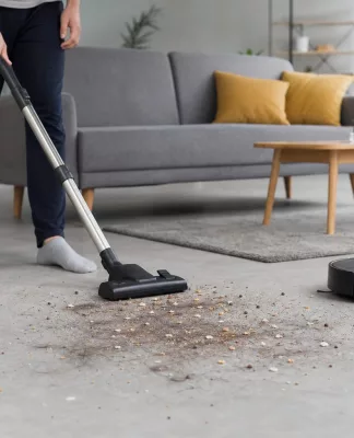 Perbandingan vacuum cleaner tradisional dan robot vacuum di lantai rumah modern